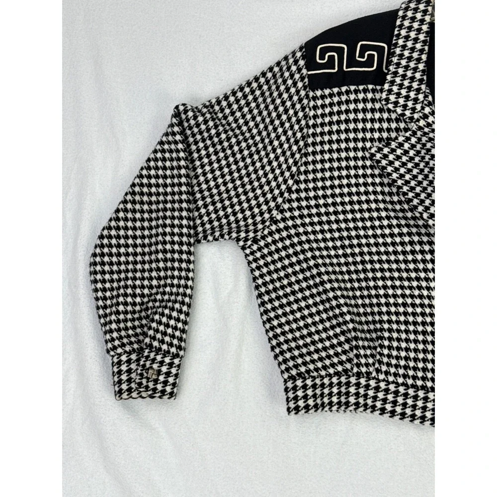 Vintage Sunny Sport Black White Houndstooth Jacket Greek Key Cropped‎ Blazer M